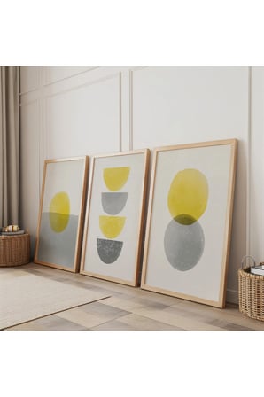 Ahşap Çerçeveli Minimalist Döngüler Üçlü Ahşap Tablo Seti