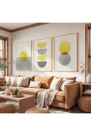 Ahşap Çerçeveli Minimalist Döngüler Üçlü Ahşap Tablo Seti
