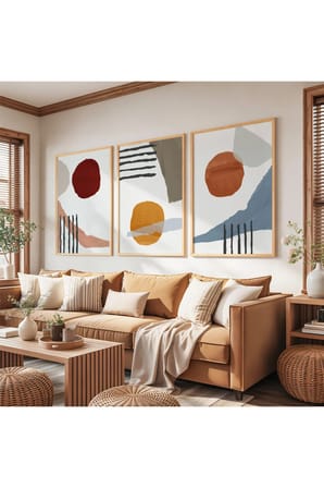Ahşap Çerçeveli Minimalist Harmoni Üçlü Ahşap Tablo Seti