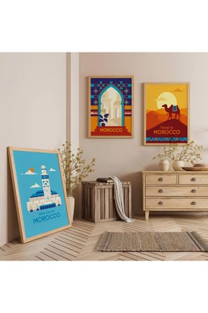 Ahşap Çerçeveli Morocco Rüyaları Üçlü Ahşap Tablo Seti