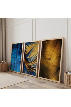 Ahşap Çerçeveli Renkli Modern Üçlü Ahşap Tablo Seti