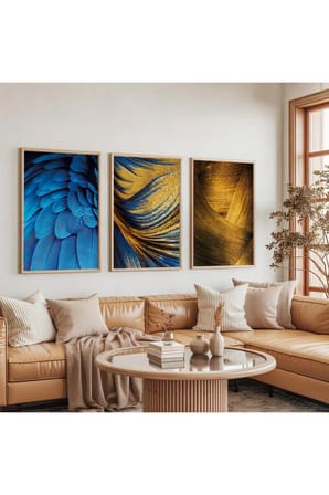 Ahşap Çerçeveli Renkli Modern Üçlü Ahşap Tablo Seti