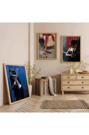 Ahşap Çerçeveli Moda Ve Melankoli Üçlü Ahşap Tablo Seti