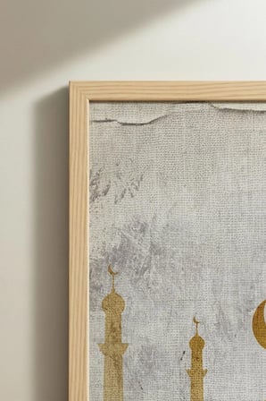 Minimalist Altın Renkli Cami Silüeti Tekli Ahşap Tablo Doğal Ahşap Çerçeveli Ev ve İş Yeri Tablosu