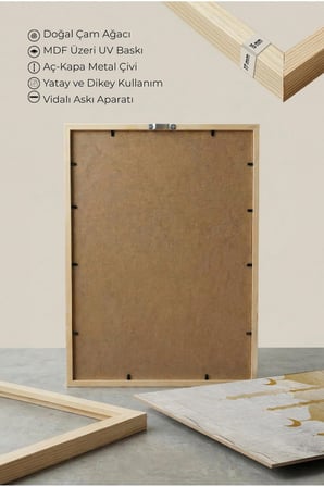 Minimalist Altın Renkli Cami Silüeti Tekli Ahşap Tablo Doğal Ahşap Çerçeveli Ev ve İş Yeri Tablosu