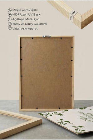 Yeşil Çiçek Motifli Arapça Ayet Tablosu Tekli Ahşap Tablo - Doğal Ahşap Çerçeveli Ev ve İş Tablosu