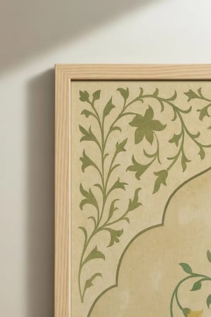 Botanik Sarı Çiçek Motifli Tekli Ahşap Tablo - Doğal Ahşap Çerçeveli Ev ve İş Yeri Tablosu