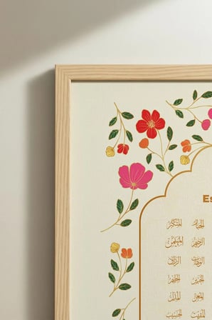 Nazar Duası - Esmaül Hüsna ve Elif Yazılı Üçlü Ahşap Tablo - Doğal Ahşap Çerçeveli Ev ve İş Tablosu