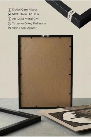 Vintage Desenli Kırmızı Gül ve Cami Motifli Tekli Ahşap Tablo Siyah Ahşap Çerçeveli Ev ve İş Tablosu