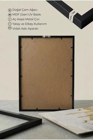 Minimalist Altın Renkli Cami Silüeti Tekli Ahşap Tablo Siyah Ahşap Çerçeveli Ev ve İş Yeri Tablosu