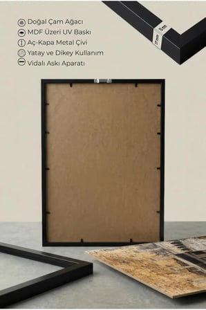 Kiremit Tonlu Floral İslami Hat Sanatı Tekli Ahşap Tablo - Siyah Ahşap Çerçeveli Ev ve İş Tablosu