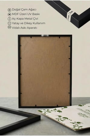 Yeşil Çiçek Motifli Arapça Ayet Tablosu Tekli Ahşap Tablo - Siyah Ahşap Çerçeveli Ev ve İş Tablosu