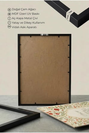 Nazar Duası Yazılı Tekli Ahşap Tablo - Siyah Ahşap Çerçeveli Ev ve İş Yeri Tablosu