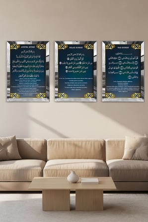 Gümüş Aynalı Pleksi Çerçeveli Felak Nas Ve Ayetel Kürsi Dini Üçlü Mdf Tablo Seti