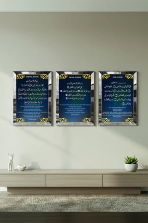 Gümüş Aynalı Pleksi Çerçeveli Felak Nas Ve Ayetel Kürsi Dini Üçlü Mdf Tablo Seti