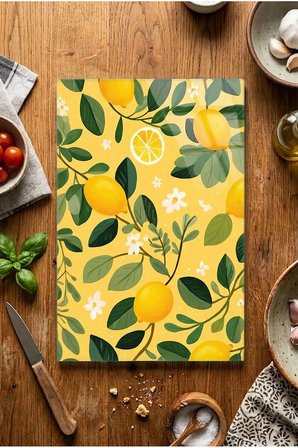Cam Kesme Tahtası Kaymaz Tabanlı Limon Temalı