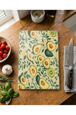 Cam Kesme Tahtası Kaymaz Tabanlı Kivi Ve Avokado Temalı