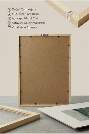 2 ADET DOĞAL AHŞAP ÇERÇEVELİ DENİZ VE ORMAN MANZARASI VİNTAGE TABLO