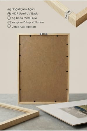 2 ADET DOĞAL AHŞAP ÇERÇEVELİ DAĞ VE ORMAN MANZARALI VİNTAGE TABLO