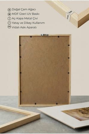 2 ADET DOĞAL AHŞAP ÇERÇEVELİ ŞELALE VE DALDAKİ KUŞLAR VİNTAGE TABLO