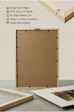 2 ADET DOĞAL AHŞAP ÇERÇEVELİ HİLAL VE SOLMUŞ AĞAÇ MANZARALI VİNTAGE TABLO