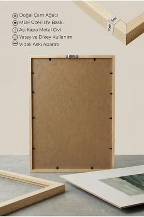 2 ADET DOĞAL AHŞAP ÇERÇEVELİ DENİZ VE BEYAZ ÇİÇEK VİNTAGE TABLO