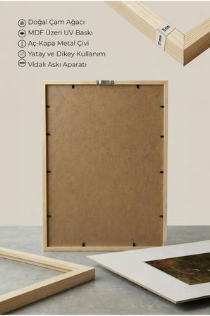 2 ADET DOĞAL AHŞAP ÇERÇEVELİ SOLMUŞ YAPRAKLI DAL VE ÇİÇEKLER TEMALI VİNTAGE TABLO