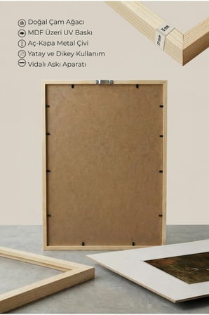 2 ADET DOĞAL AHŞAP ÇERÇEVELİ SOLMUŞ YAPRAKLI DAL VE ÇİÇEKLER TEMALI VİNTAGE TABLO