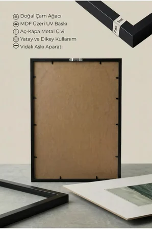 2 ADET SİYAH AHŞAP ÇERÇEVELİ DENİZ VE ORMAN MANZARASI VİNTAGE TABLO
