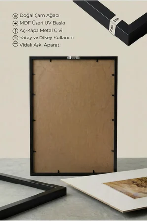 2 ADET SİYAH AHŞAP ÇERÇEVELİ ŞELALE VE DALDAKİ KUŞLAR VİNTAGE TABLO