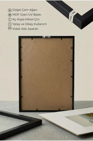 2 ADET SİYAH AHŞAP ÇERÇEVELİ DOĞA VE DAĞ TEMALI VİNTAGE TABLO