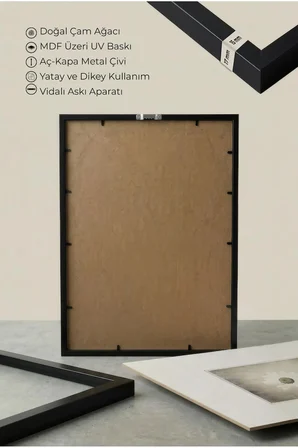 2 ADET SİYAH AHŞAP ÇERÇEVELİ BEYAZ ÇİÇEK VE ÖRDEK VİNTAGE TABLO