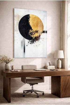 Siyah ve Gold Dairesel Soyut Modern Dekoratif Temperli Cam Tablo - İş , Ev Ve Okul Tablosu