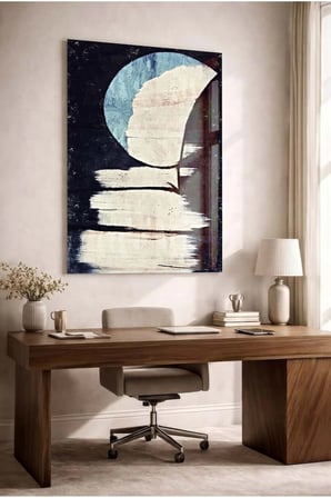 Deniz ve Gece Temalı Soyut Dekoratif Temperli Cam Tablo - İş , Ev Ve Okul Tablosu