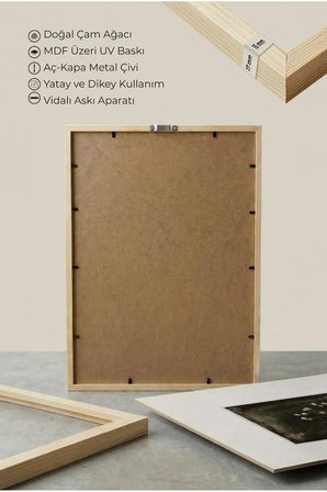 1 ADET DOĞAL AHŞAP ÇERÇEVELİ MİNİMALİST KARANLIK DOĞA TEMASI VİNTAGE TABLO