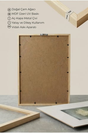 1 ADET DOĞAL AHŞAP ÇERÇEVELİ ZARİF TEK BEYAZ ÇİÇEK VİNTAGE TABLO