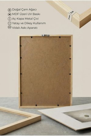 1 ADET DOĞAL AHŞAP ÇERÇEVELİ ZARİF TEK BEYAZ ÇİÇEK VİNTAGE TABLO