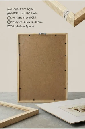 1 ADET DOĞAL AHŞAP ÇERÇEVELİ DOĞA VE KUŞLAR TEMALI VİNTAGE TABLO