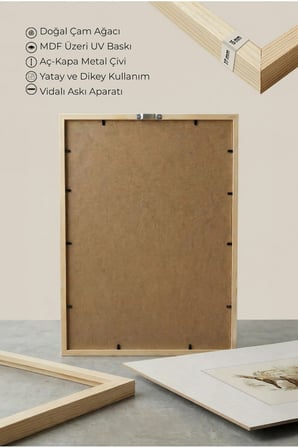 1 ADET DOĞAL AHŞAP ÇERÇEVELİ DOĞA VE KUŞLAR TEMALI VİNTAGE TABLO