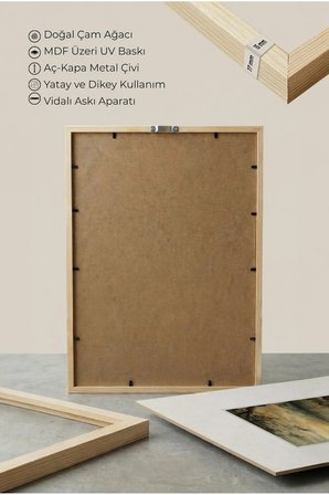 1 ADET DOĞAL AHŞAP ÇERÇEVELİ DOĞA VE GÖL MANZARALI VİNTAGE TABLO