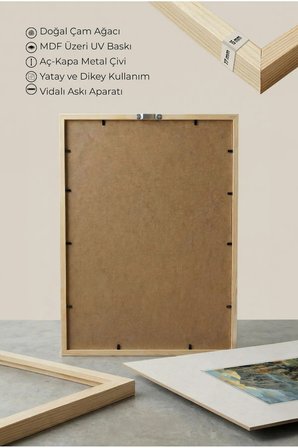 1 ADET DOĞAL AHŞAP ÇERÇEVELİ DOĞA MANZARALI VİNTAGE TABLO