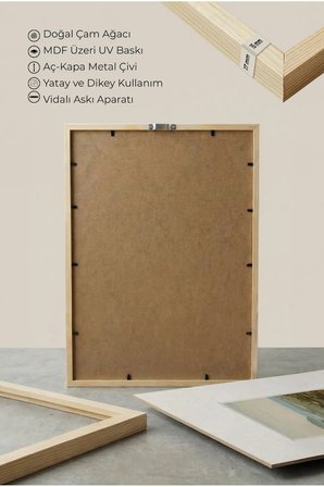 1 ADET DOĞAL AHŞAP ÇERÇEVELİ DOĞA MANZARALI VİNTAGE TABLO