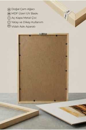 1 ADET DOĞAL AHŞAP ÇERÇEVELİ SICAK RENKLİ KIR MANZARASI VİNTAGE TABLO