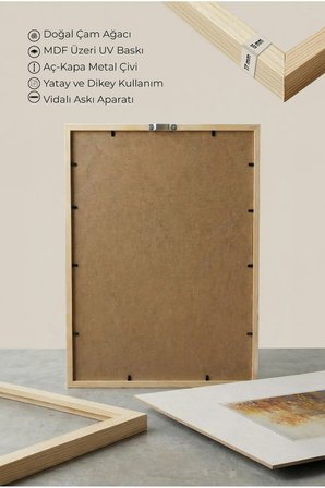 1 ADET DOĞAL AHŞAP ÇERÇEVELİ GÖL VE SONBAHAR TEMALI VİNTAGE TABLO