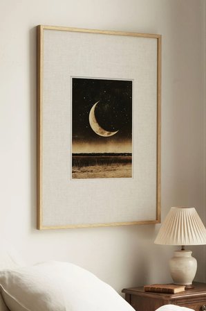 1 ADET DOĞAL AHŞAP ÇERÇEVELİ HİLAL GECE VİNTAGE TABLO