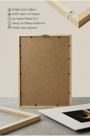 1 ADET DOĞAL AHŞAP ÇERÇEVELİ HİLAL GECE VİNTAGE TABLO