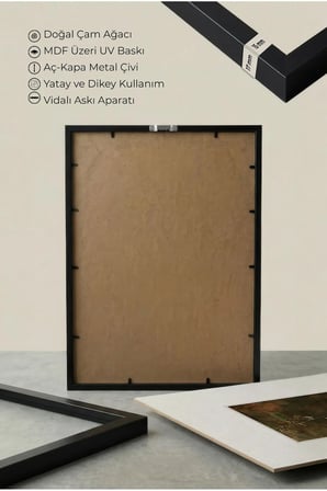 1 ADET SİYAH AHŞAP ÇERÇEVELİ MİNİMALİST KARANLIK DOĞA TEMASI VİNTAGE TABLO