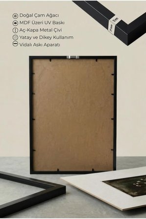 1 ADET SİYAH AHŞAP ÇERÇEVELİ MİNİMALİST KARANLIK DOĞA TEMASI VİNTAGE TABLO