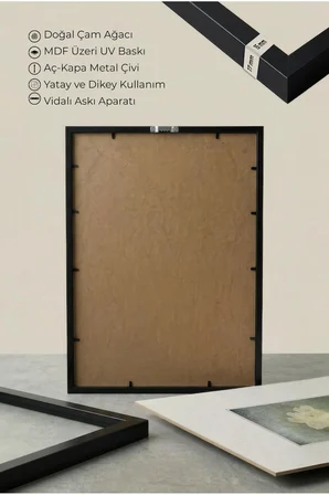1 ADET SİYAH AHŞAP ÇERÇEVELİ ZARİF TEK BEYAZ ÇİÇEK VİNTAGE TABLO
