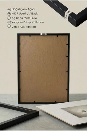 1 ADET SİYAH AHŞAP ÇERÇEVELİ ZARİF TEK BEYAZ ÇİÇEK VİNTAGE TABLO